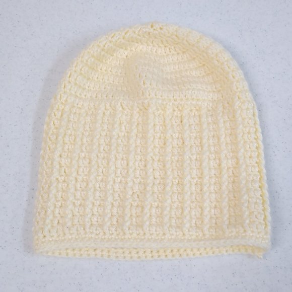Beanie Cream Color Crocheted One Size Fits Most Adult or Teen - Picture 2 of 6